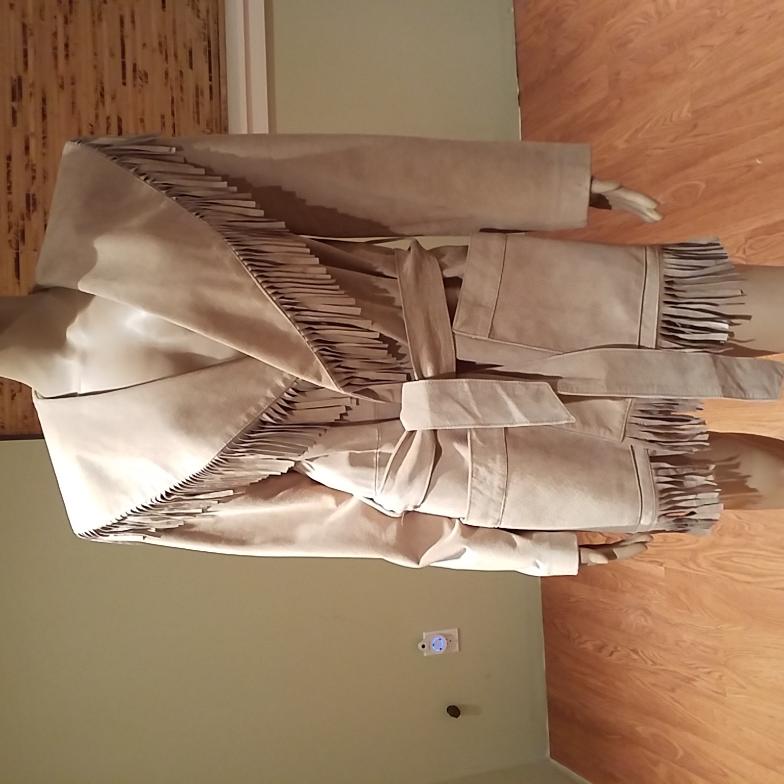 Suede Fringe Jacket In Beige Size S